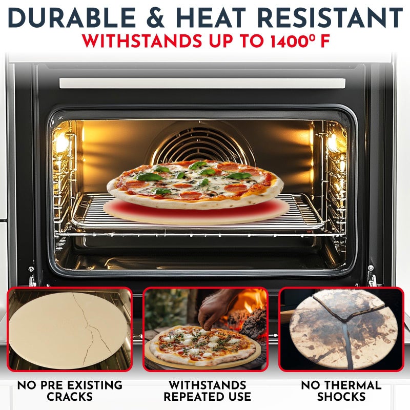 Culinary Couture 15 inch Round Pizza Stone for Oven - Large Pizza Stone for Grill, Cordierite Stones for Bread, Calzone, Cookies - Pizza Making Kit - Image 2